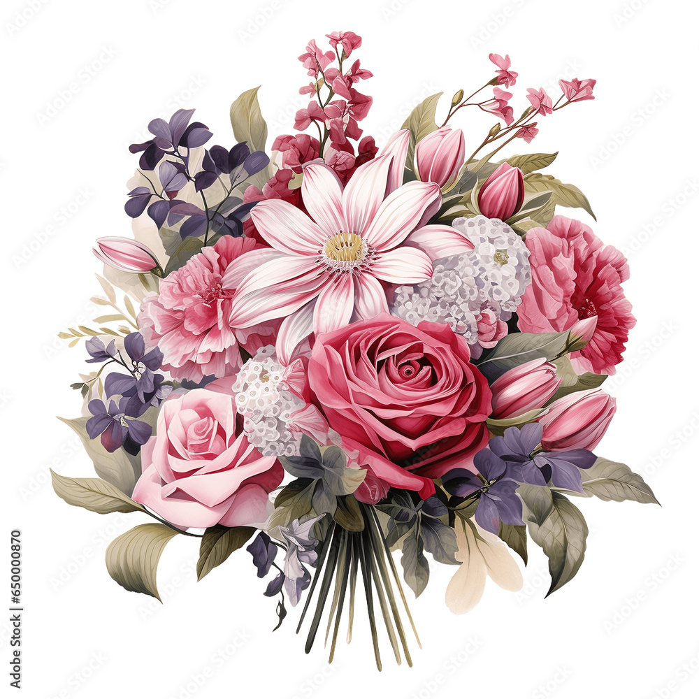 Watercolor floral bouquet isolated on transparent background. AI Generative