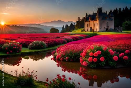 Craft an image that captures the ethereal beauty of a carnation garden at twilight, where the soft, ambient light enhances their enchanting allure.