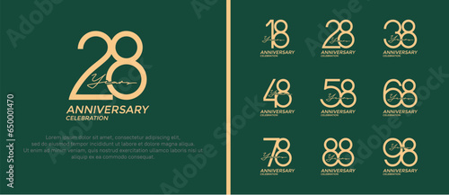 set of anniversary logo golden color on green background for celebration moment