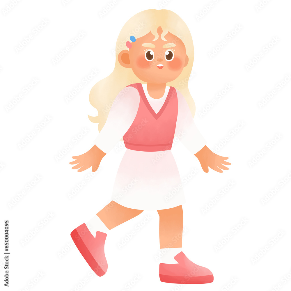 Pretty Girl In Pink Dress, Long Blonde Hair, Pink Shoes, Cute, Adorable, Beautiful, Fashionable, Brush Style Illustration Pretty Girl In Pink Dress, Long Blonde Hair, Pink Shoes, Cute, Adorable, Beautiful, Fashionable, Brush Style Illustration