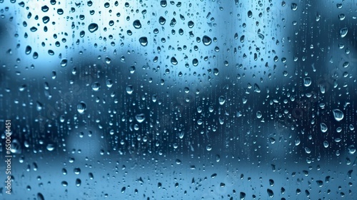 Raindrops on the window. Blue tone. 