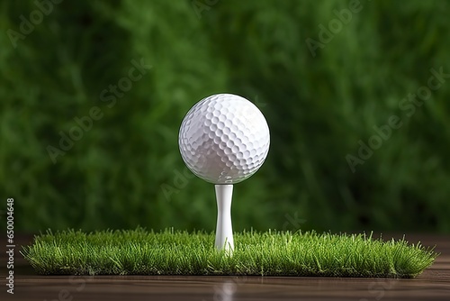 White golf ball on wooden tee with grass. Generative AI photo