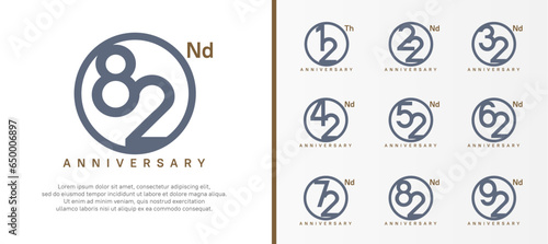 set of anniversary logo gray color number in circle and brown text on white background for celebration