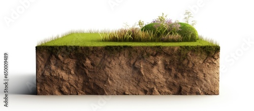 Isolated white illustration of a grassy land with soil cross section