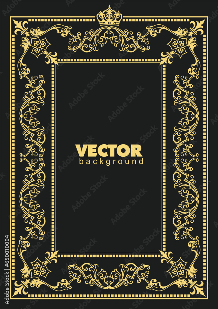 Gold ornament on dark background. Can be used as invitation card. Vector illustration