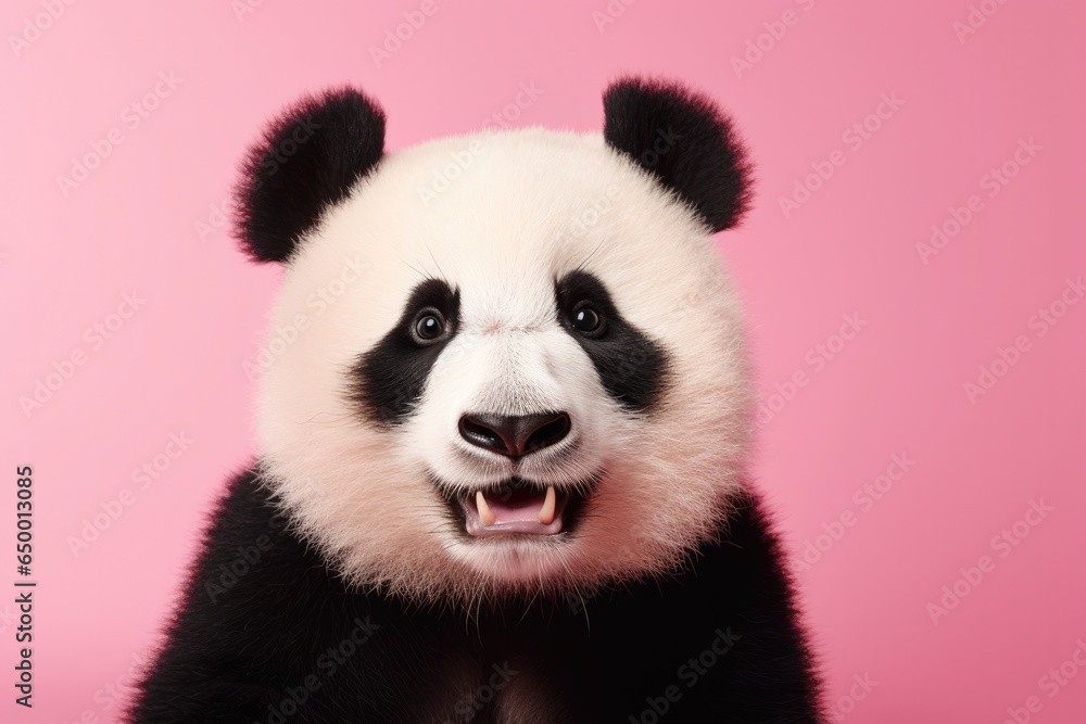 Portrait of panda shot against pink background Portrait of panda shot against pink background