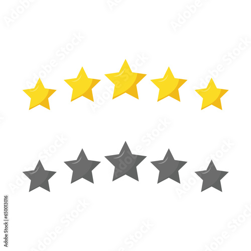 5 star review vector, flat star vector on white.
