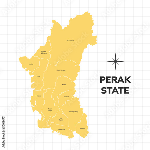 Perak State map illustration. Map of state in Malaysia photo