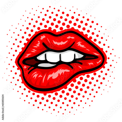 Lip Biting Lips Pop Art Vector Illustration