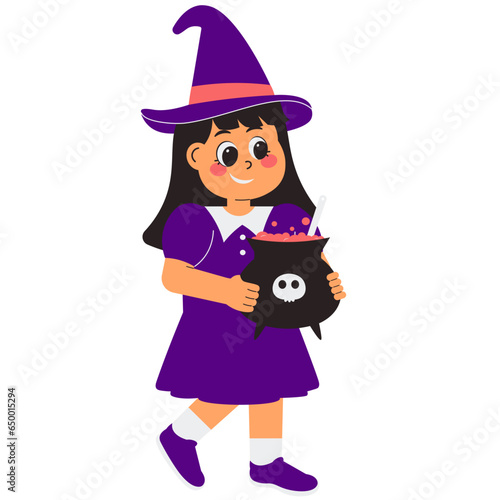 Little Witch Holding a Witch's Cauldron Illustration