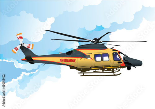 Ambulance and army helicopter. Vector 3d illustration