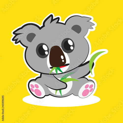 Photography cute koala eating its grass