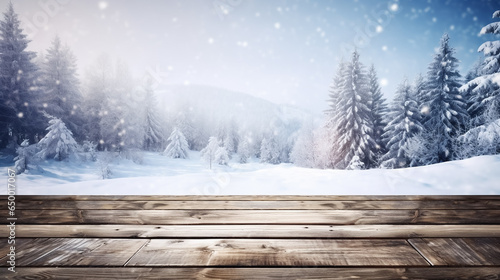 wooden winter snowfall background © ASHFAQ