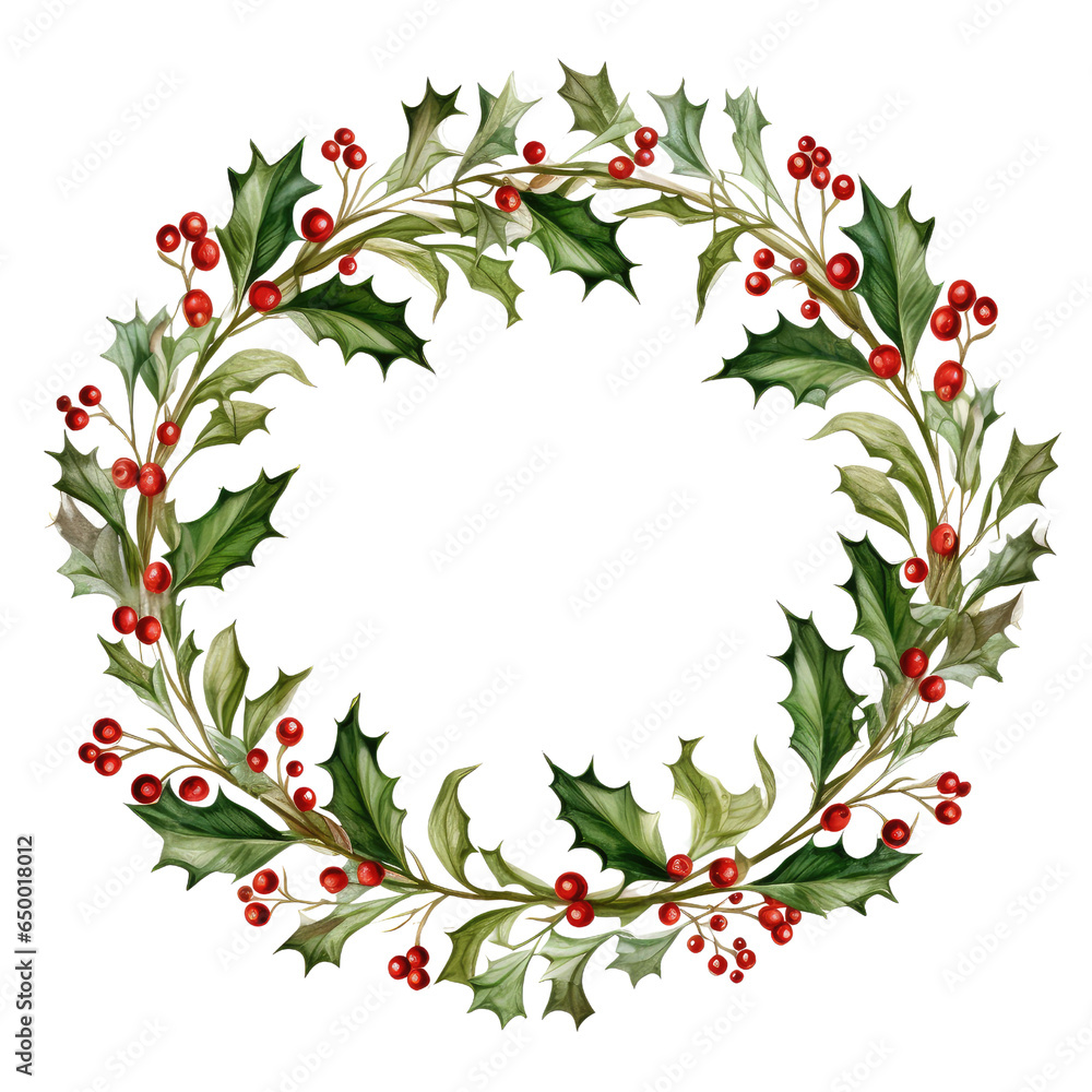 Fototapeta premium Watercolor Christmas Wreath (AI Generated)