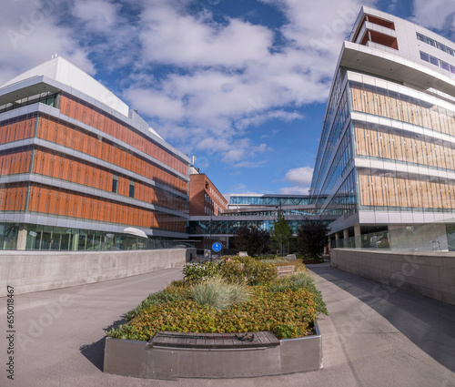 Photography Modern school buildings at the Karolinska University Hospital, in Stockholm an a