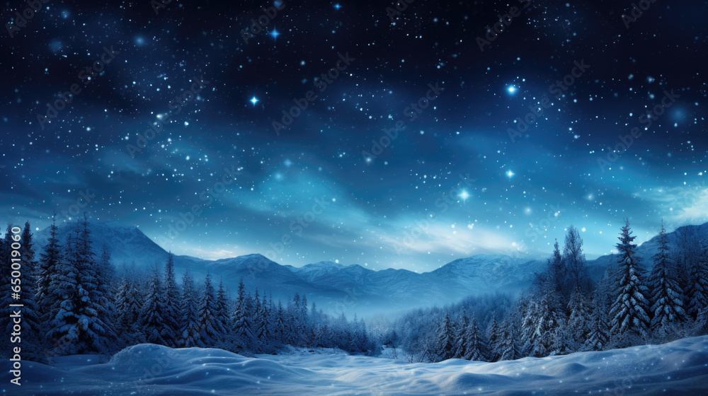 illustration of a winter landscape at night
