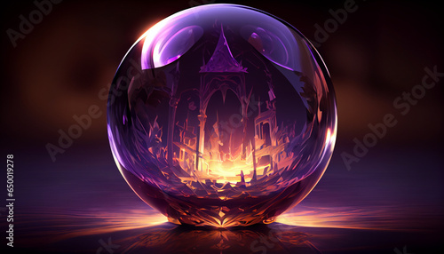 Magic crystal ball of Illustration, reflecting the light around, background, Ai generated image