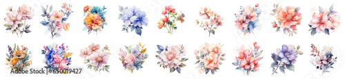 A Big watercolor floral package collection. Use by fabric, fashion, wedding invitation, template, poster, romance, greeting, spring, bouquet, pattern, decoration and textile.	