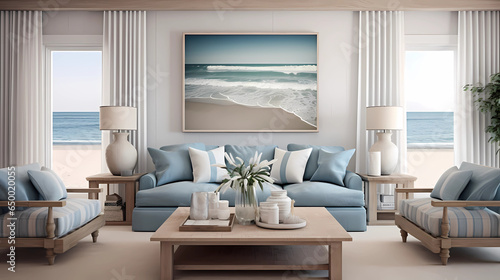 Coastal Living Room with a Beachy Color Palette © Asep