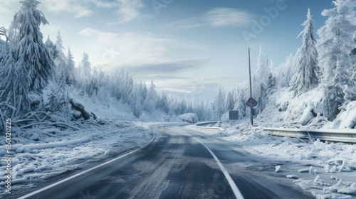 Frozen road in winter with lots of snow © jr-art