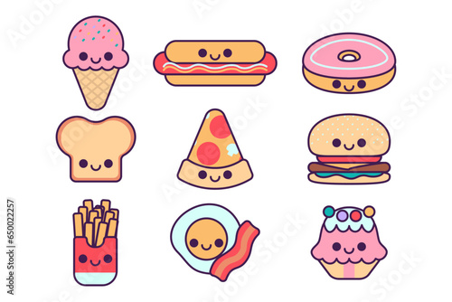 cute instant food collection vector