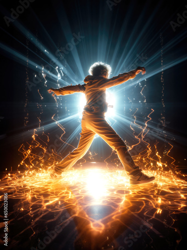 Male dancer dancing in brilliant light. © hakule
