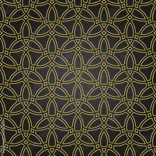 Seamless ornament. Modern background. Geometric modern black and golden pattern
