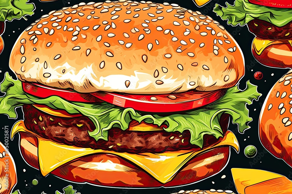 A hand drawing seamless pattern of burger