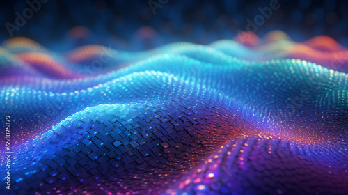 Modern digital abstract futuristic technology wave background.  Concept for neural network, big data, communication, data stream, cyber data flow,  supercomputer, cloud computing. Generative AI