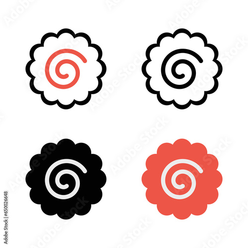 narutomaki kamaboko fish cake japanese noodles isolated on white background. Vector illustration, clip art, cut out. 