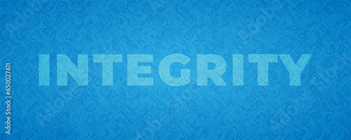 Integrity text on blue background, concept.