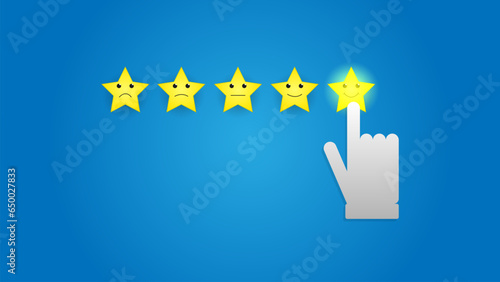 5 stars rating review high quality and good business reputation, customer feedback or credit score, evaluation rank concept