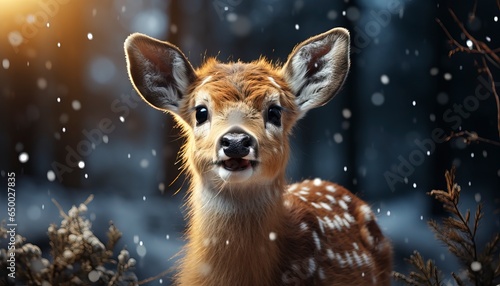 deer with snowy background