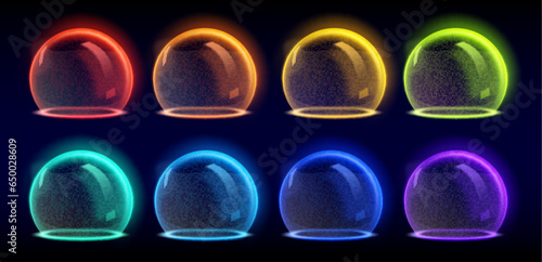 3d protect shield sphere bubble effect vector. Abstract red dome force field barrier with secure energy power guard. Safety immune glass ball for ai defence design. Blue cyber technology element