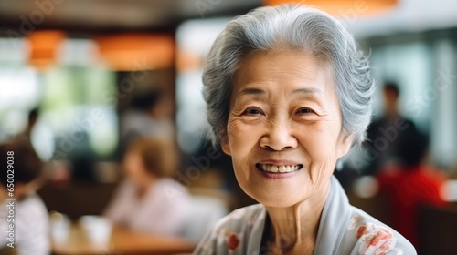 Portrait of happy senior Asian woman in a nursing home.