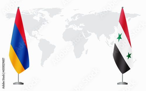 Armenia  and Syria flags for official meeting