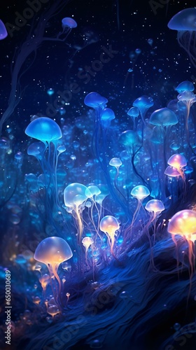 A mesmerizing group of jellyfish gracefully floating in the vast ocean