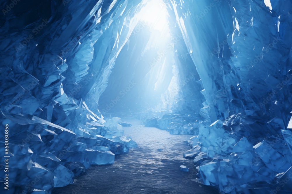 A mesmerizing ice tunnel with a captivating light at the end A mesmerizing ice tunnel with a captivating light at the end