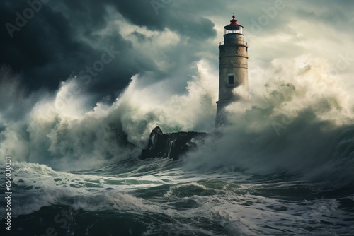 A lighthouse standing strong amidst a raging storm at sea © KWY