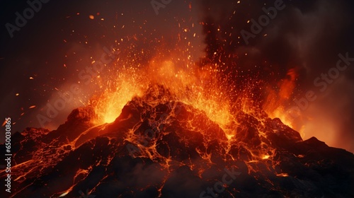 A massive volcanic mountain spewing molten lava