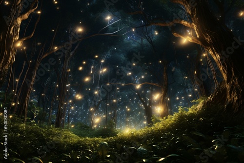 A magical forest illuminated by thousands of twinkling lights