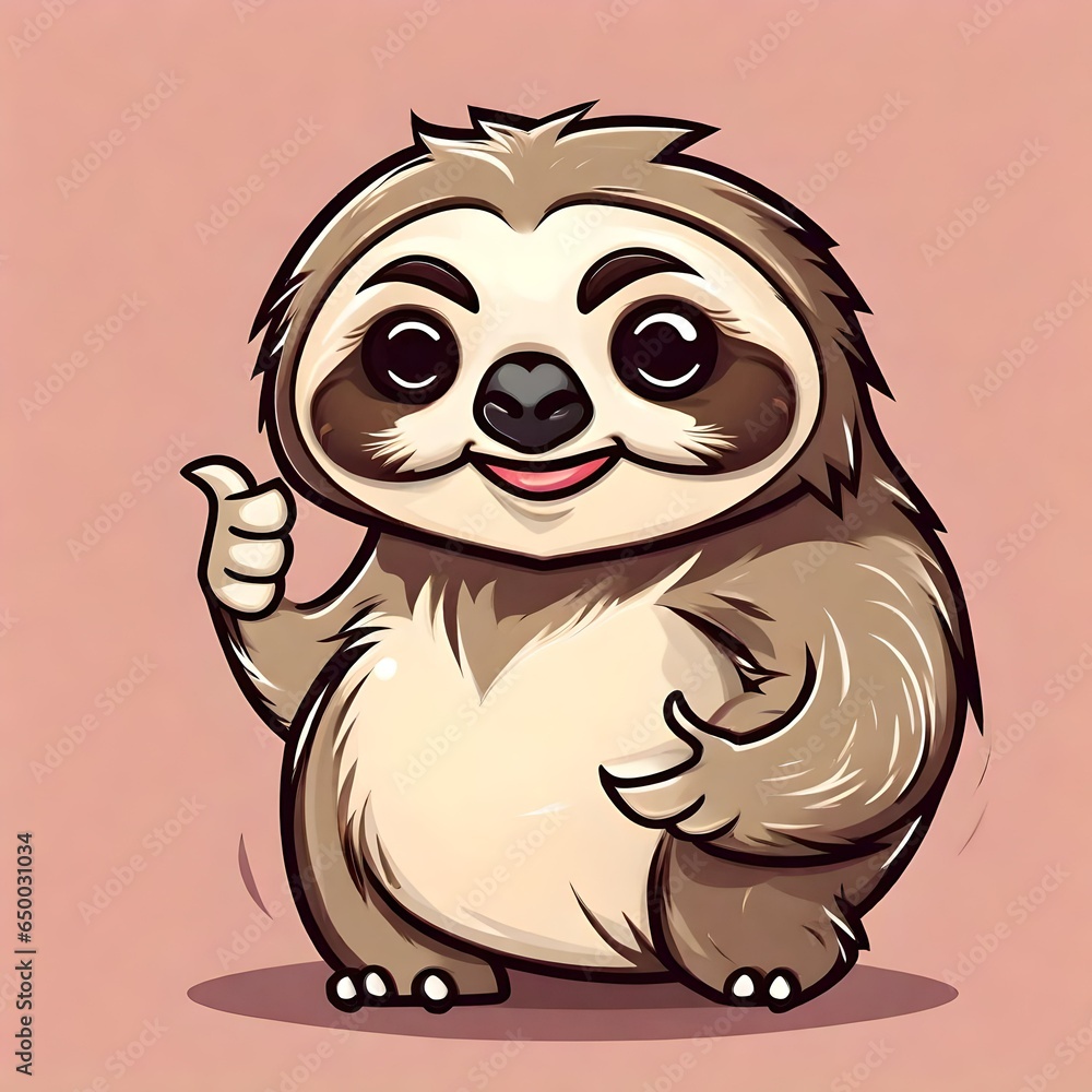 A cute happy cartoon illustration of a brown sloth mascot doing a thumbs up hand gesture. A cute happy cartoon illustration of a brown sloth mascot doing a thumbs up hand gesture.