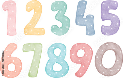 Watercolor Illustration set of numbers 