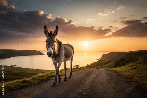 Fototapeta donkey on beach generated by AI