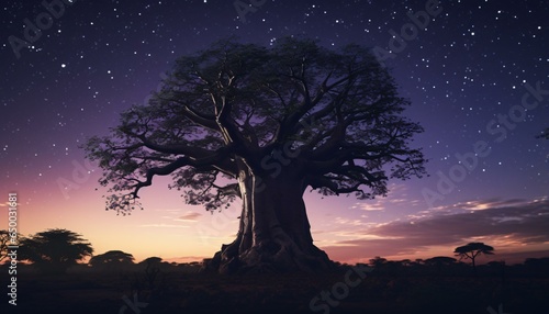A majestic tree standing in the center of a vast open field