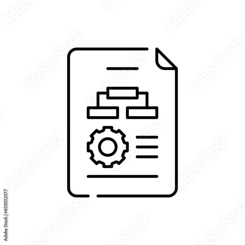 Implementation project management icon with black outline. business, strategy, implement, concept, management, technology, innovation. Vector illustration