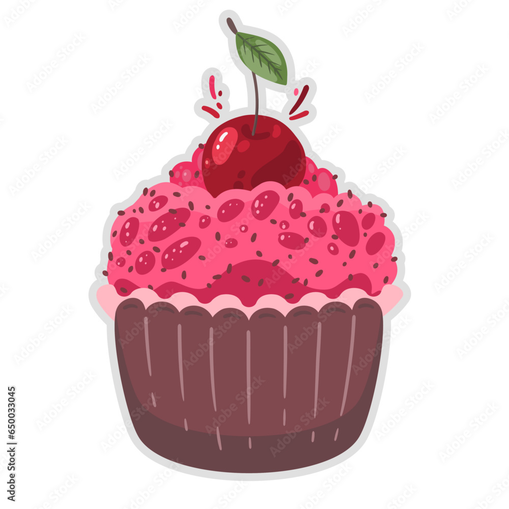 Creamy cup cake with cherry. Hand drawing sketch. Creamy cup cake with cherry. Hand drawing sketch.