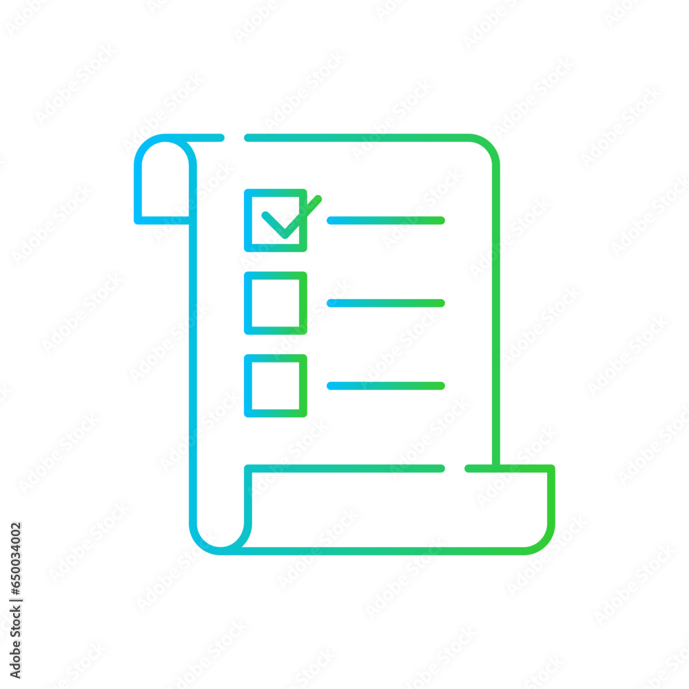 Checklist approval icon with blue and green gradient outline. check, checklist, list, tick, mark, business, report. Vector illustration Checklist approval icon with blue and green gradient outline. check, checklist, list, tick, mark, business, report. Vector illustration