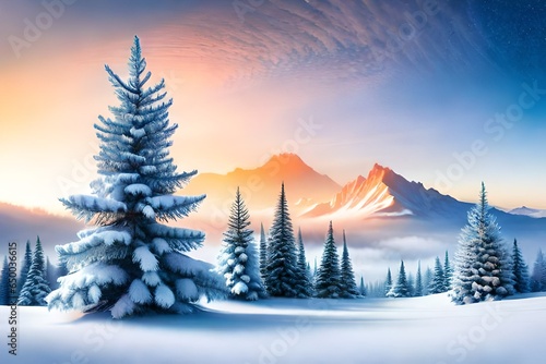 christmas tree in the snow © Image Studio