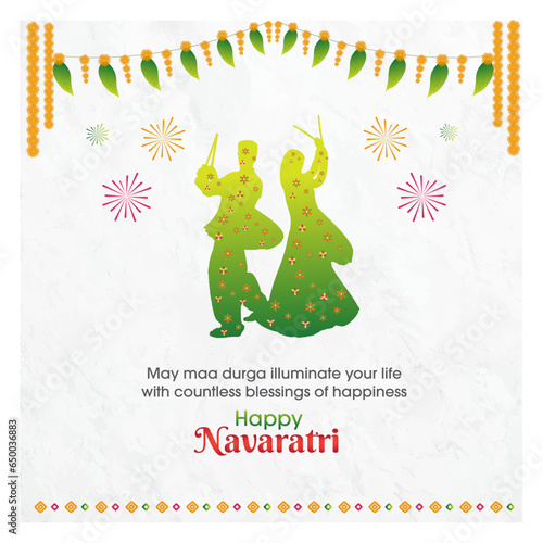 Happy Navaratri, Garba Dance, Indian Traditional Leaf Floral Background Vector Templates. Navaratri Wishes, Greetings
